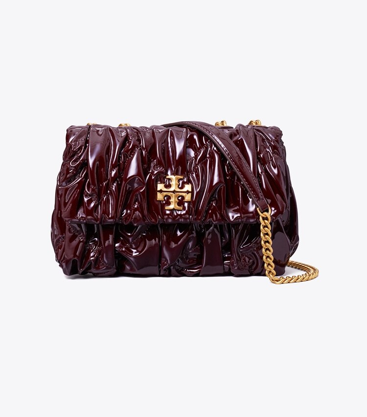 Tory Burch designer shoulder bags Small Kira Patent Ruched Convertible Shoulder Bag in Albarossa front