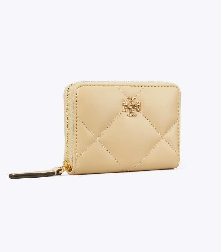 Tory Burch designer wallets Small Kira Pavé Logo Diamond Quilt Zip-Around Wallet in Vanilla Soft Serve angle