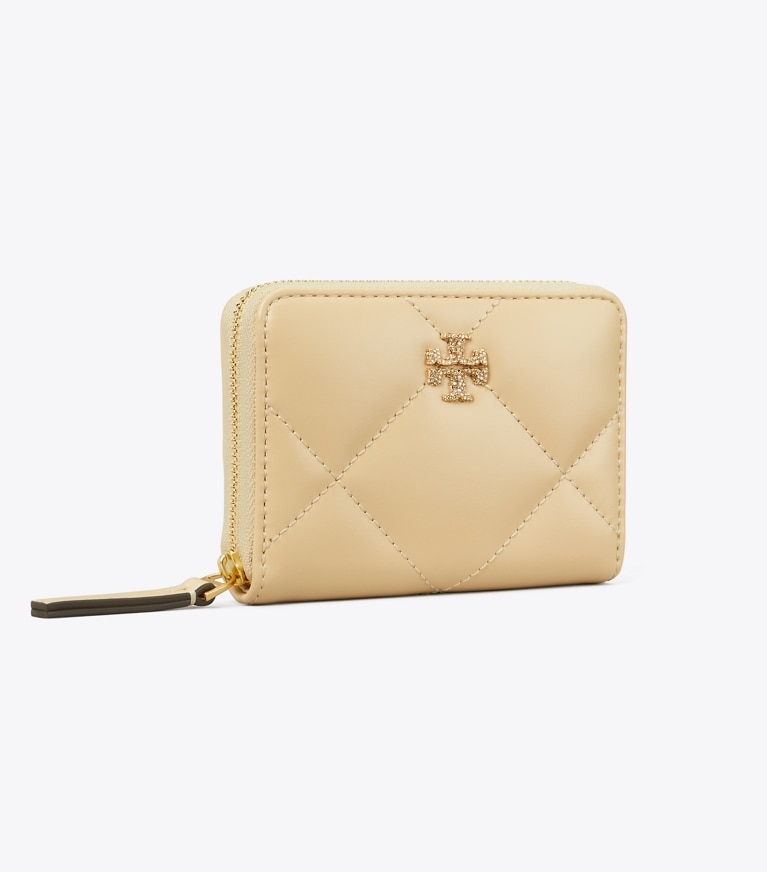Tory Burch designer wallets Small Kira Pavé Logo Diamond Quilt Zip-Around Wallet in Vanilla Soft Serve angle