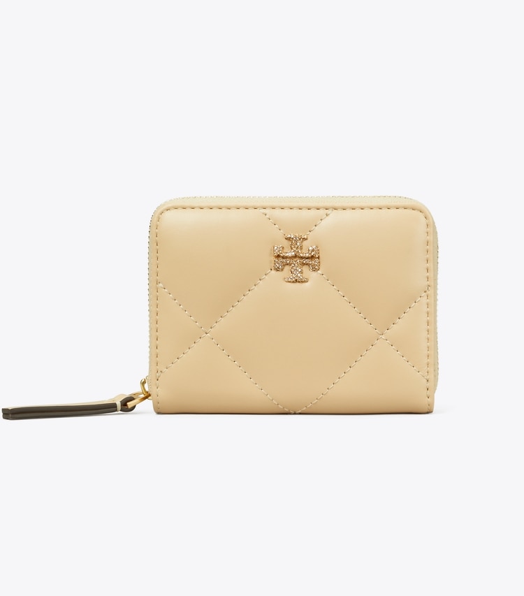 Tory Burch designer wallets Small Kira Pavé Logo Diamond Quilt Zip-Around Wallet in Vanilla Soft Serve front