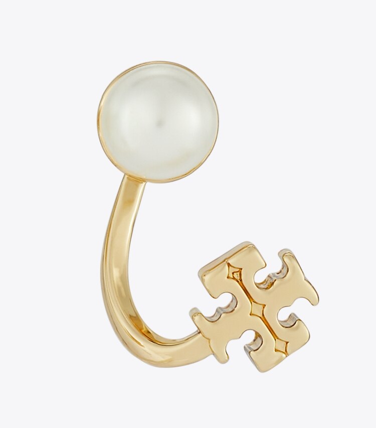 Tory Burch designer earrings Small Kira Pearl Front-Back Earring in Tory Gold / Pearl detail