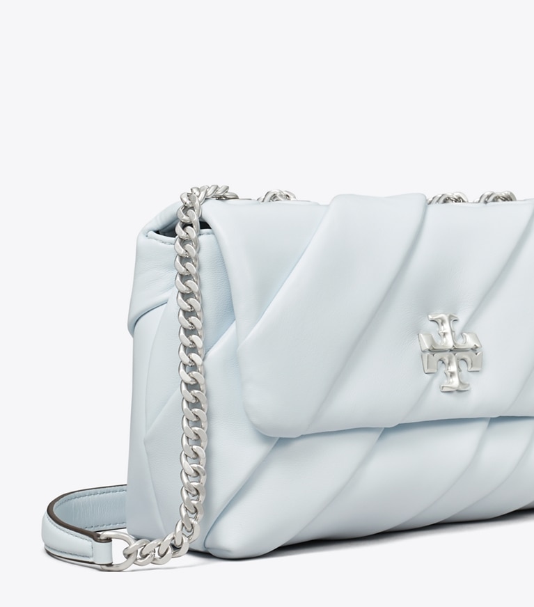 Tory Burch designer ショルダーバッグ キラ プリーツ コンバーチブル スモールショルダーバッグ in Ice Blue angle