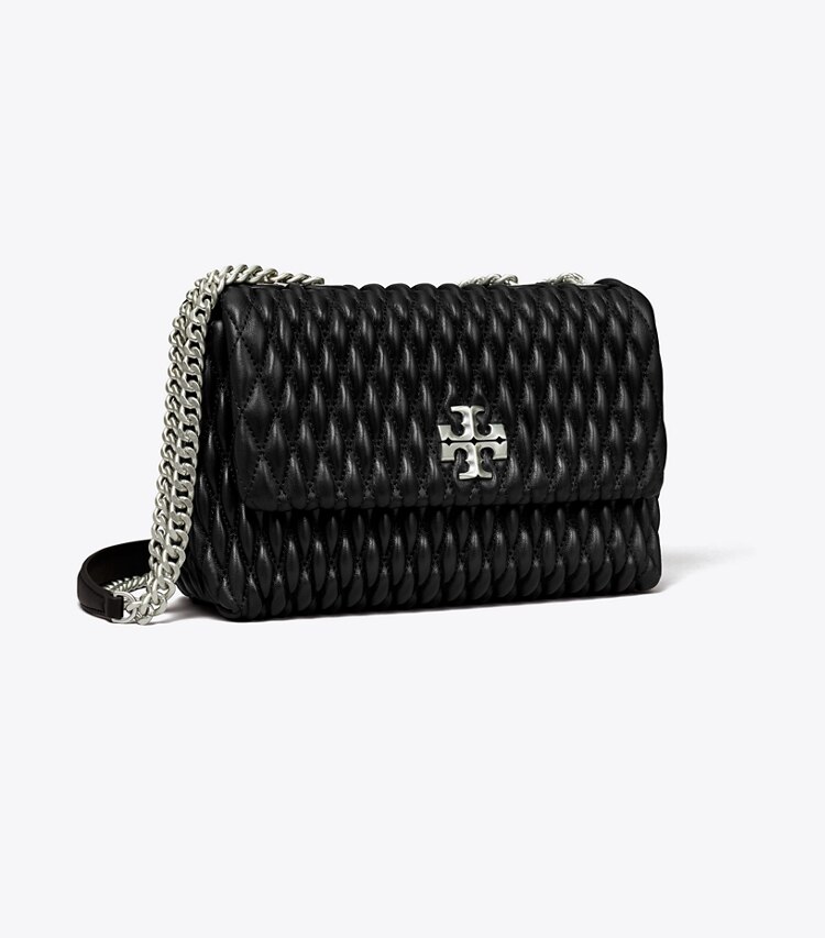 Tory Burch designer shoulder bags Small Kira Ruched Convertible Shoulder Bag in Black angle