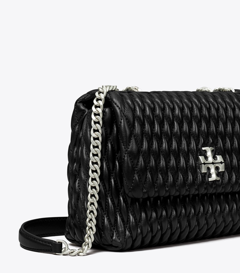Tory Burch designer shoulder bags Small Kira Ruched Convertible Shoulder Bag in Black angle
