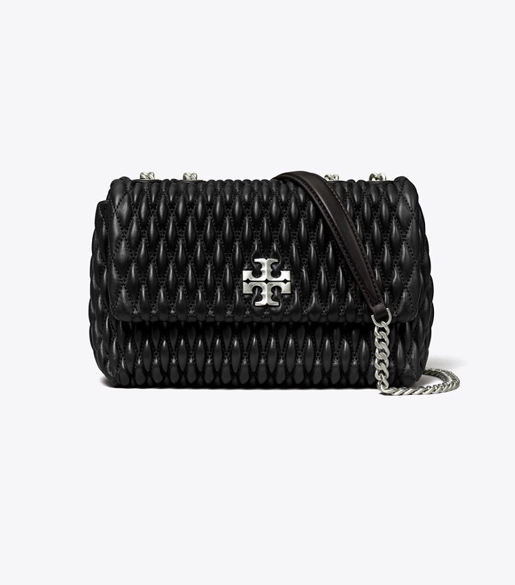 Tory Burch designer shoulder bags Small Kira Ruched Convertible Shoulder Bag in Black front