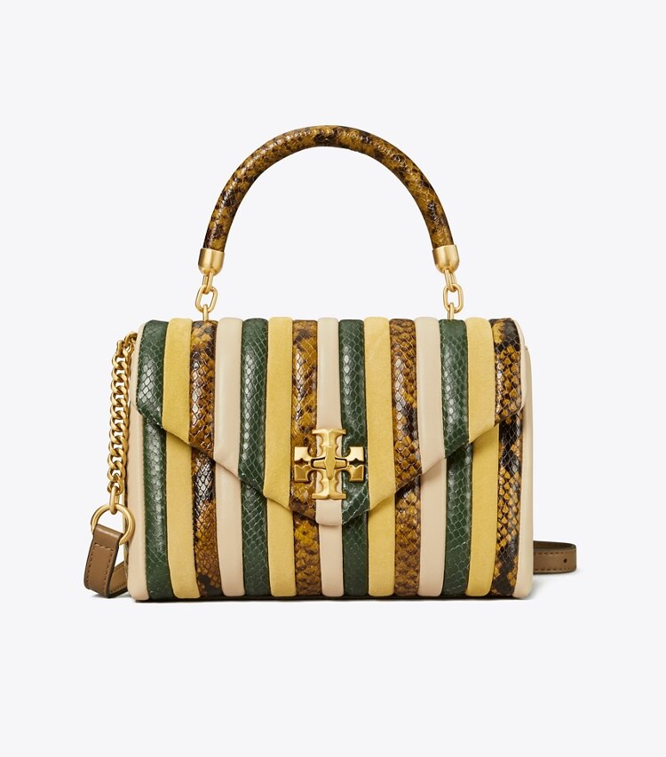 Tory Burch designer satchels Small Kira Stripe Top-Handle Satchel in Yellow Multi front