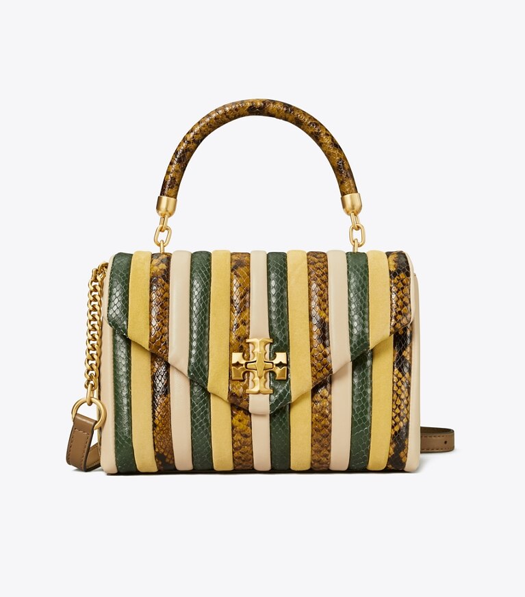 Tory Burch designer satchels Small Kira Stripe Top-Handle Satchel in Yellow Multi angle