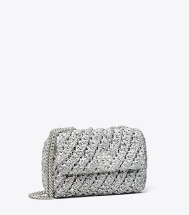 Tory Burch designer ショルダーバッグ キラ ウーブン スモール ショルダーバッグ in Silver angle