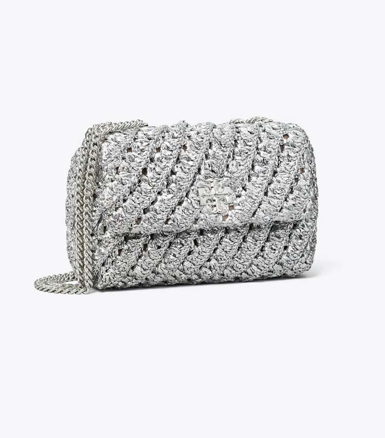 Tory Burch designer shoulder bags Small Kira Woven Shoulder Bag in Silver angle