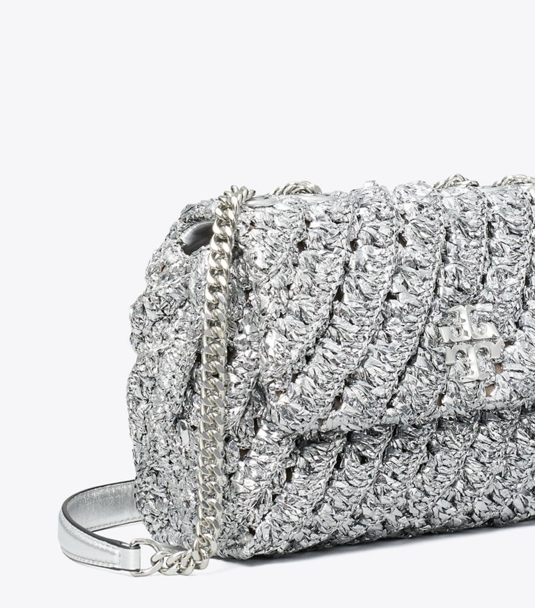 Tory Burch designer shoulder bags Small Kira Woven Shoulder Bag in Silver angle