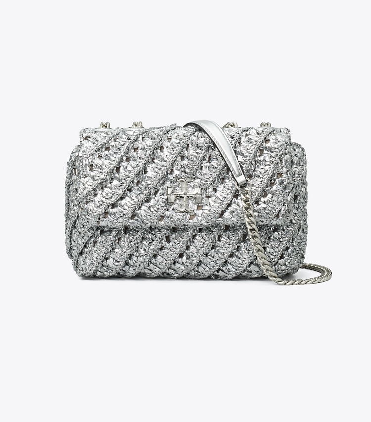 Tory Burch designer shoulder bags Small Kira Woven Shoulder Bag in Silver front