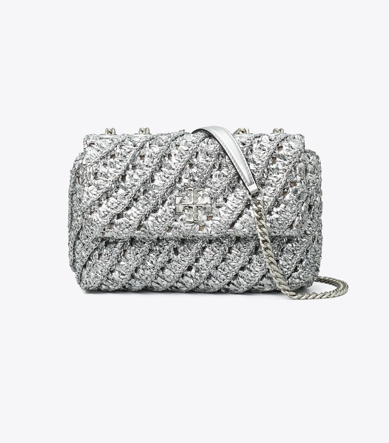 Tory Burch designer shoulder bags Small Kira Woven Shoulder Bag in Silver angle