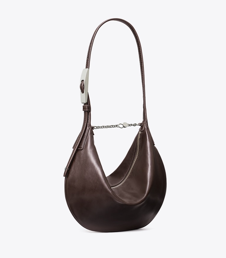 Tory Burch designer shoulder bags Small Leather Balloon Bag in Warm Mahogany angle