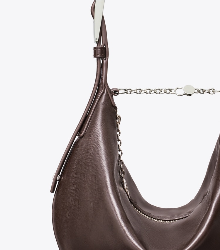 Tory Burch designer shoulder bags Small Leather Balloon Bag in Warm Mahogany detail