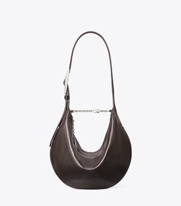 Tory Burch designer shoulder bags Small Leather Balloon Bag in Warm Mahogany front