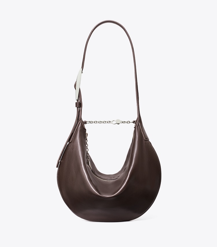 Tory Burch designer shoulder bags Small Leather Balloon Bag in Warm Mahogany front