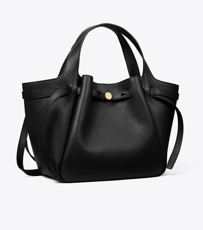 Tory Burch designer tote bags Small Leather Tote in Black angle