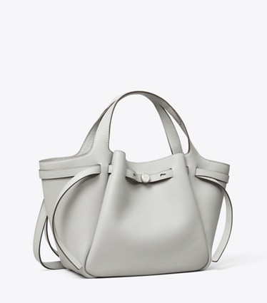 Tory Burch designer tote bags Small Leather Tote in Light Granite angle