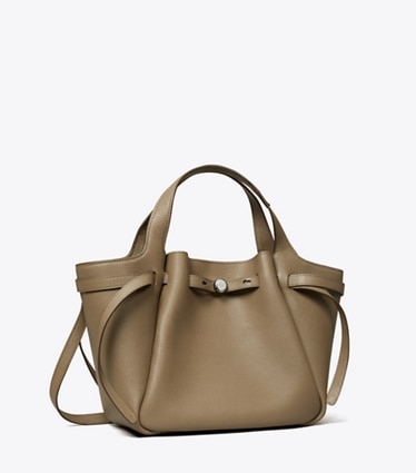 Tory Burch designer tote bags Small Leather Tote in Wild Mushroom angle