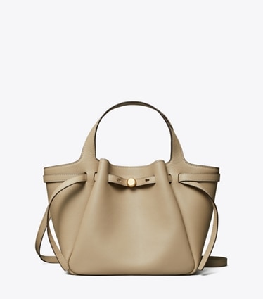 Tory Burch designer tote bags Small Leather Tote in Soft Cement front