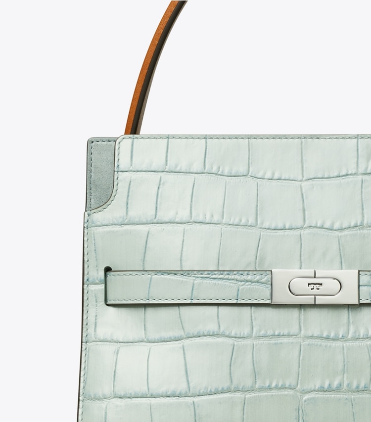 Tory Burch designer satchels Small Lee Radziwill Croc-Embossed Double Bag in Blue Celadon detail