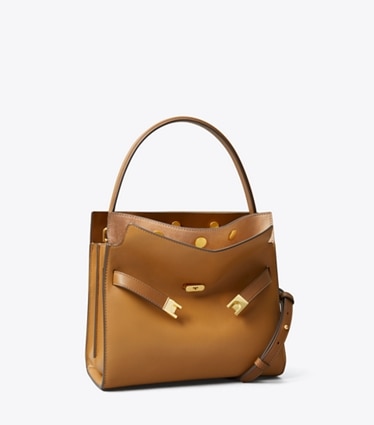 Tory Burch designer サッチェルバッグ リー ラジウィル スモール ダブルバッグ in Tiramisu angle