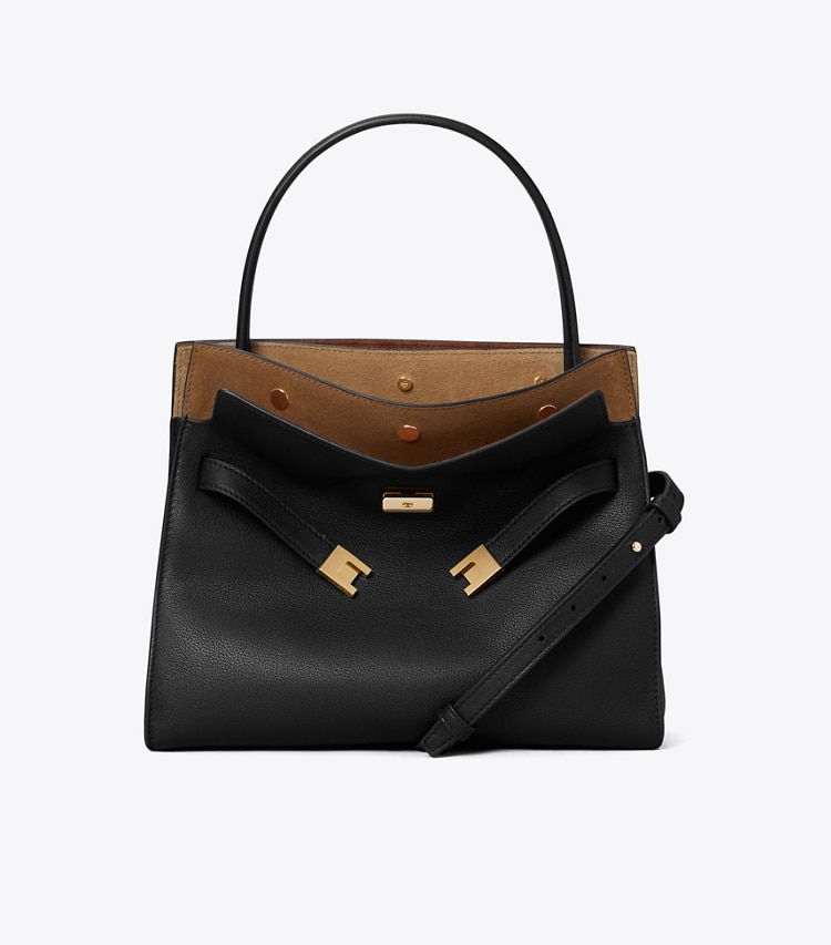 Tory Burch designer satchels Small Lee Radziwill Double Bag in Black front
