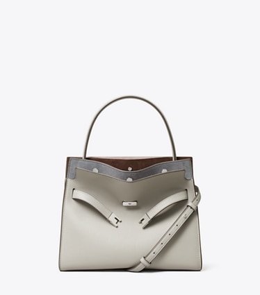 Tory Burch designer satchels Small Lee Radziwill Double Bag in Gray front