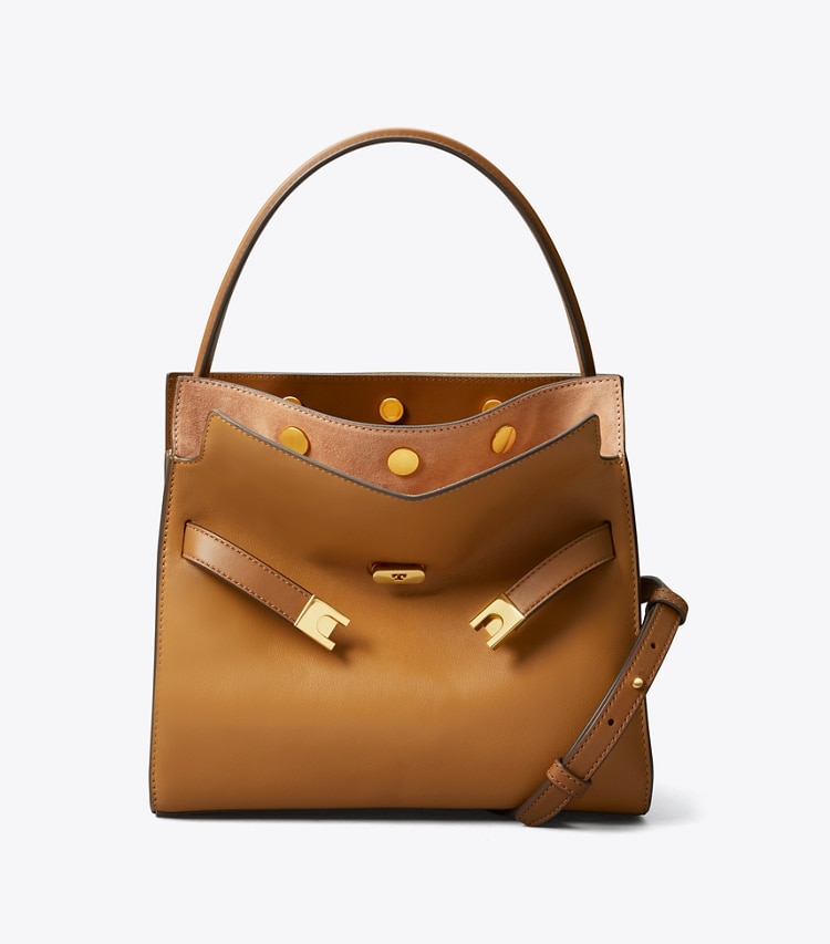 Tory Burch designer satchels Small Lee Radziwill Double Bag in Tiramisu front