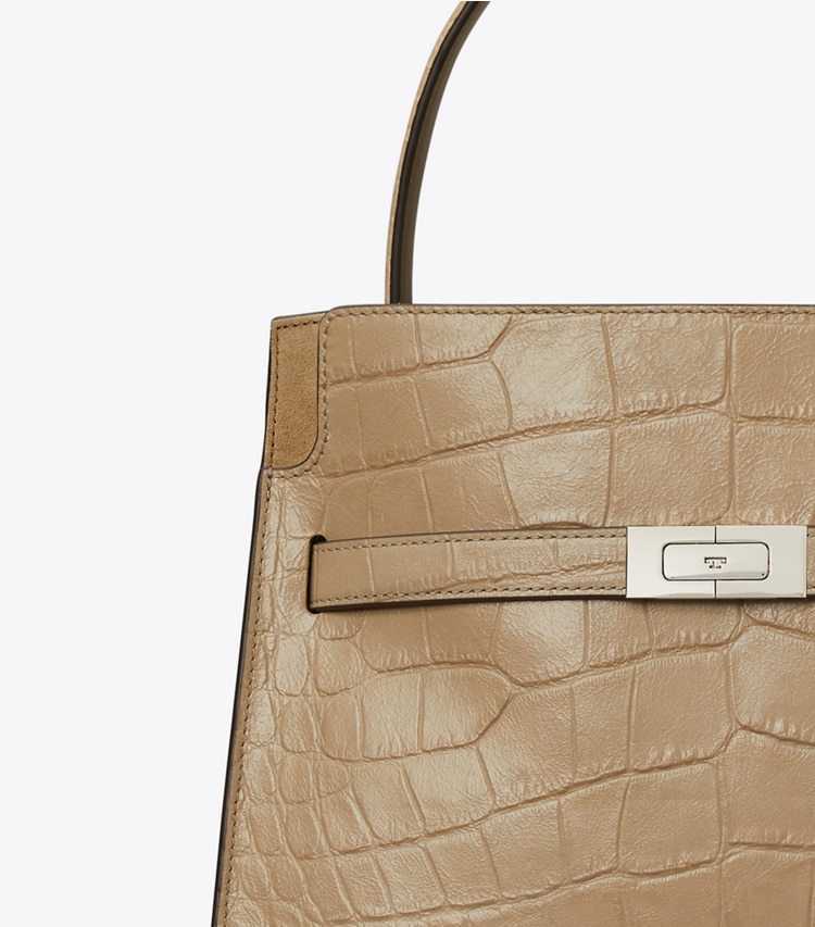 Tory Burch designer satchels Small Lee Radziwill Embossed Double Bag in Light Hickory detail