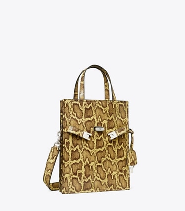 Tory Burch designer ショルダーバッグ リー ラジウィル エンボス スモールショッパー in Quince / Marten angle