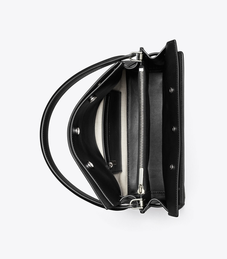 Tory Burch designer satchels Small Lee Radziwill Grommet Double Bag in Black overhead