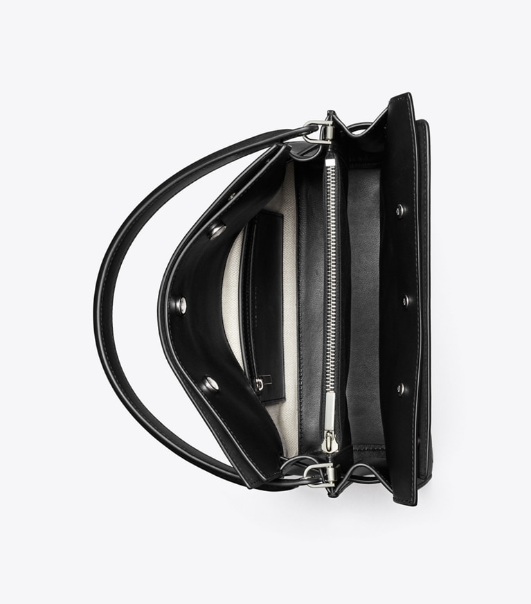 Tory Burch designer satchels Small Lee Radziwill Grommet Double Bag in Black angle