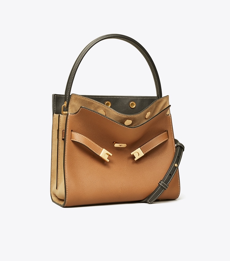 Tory Burch designer サッチェルバッグ リー ラジウィル ペブルド スモール ダブルバッグ  in Tiger's Eye angle