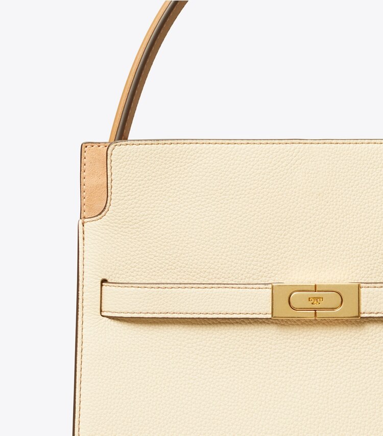Tory Burch designer satchels Small Lee Radziwill Pebbled Double Bag in New Moon detail