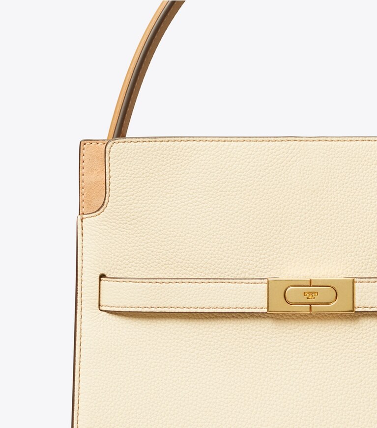 Tory Burch designer satchels Small Lee Radziwill Pebbled Double Bag in New Moon angle