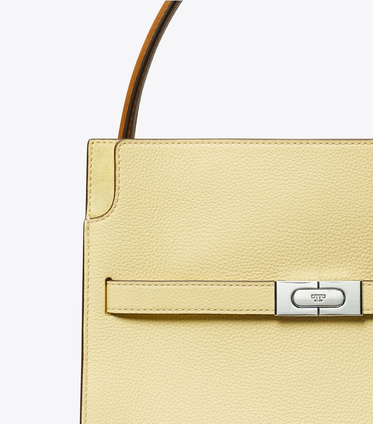 Tory Burch designer satchels Small Lee Radziwill Pebbled Double Bag in Lemon Sugar angle