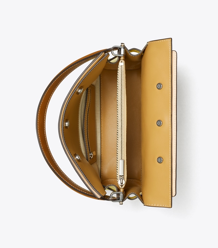 Tory Burch designer satchels Small Lee Radziwill Pebbled Double Bag in Lemon Sugar angle