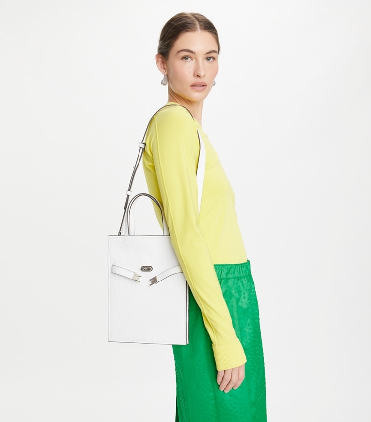 Tory Burch designer shoulder bags Small Lee Radziwill Shopper in Arctic Snow accessory on model