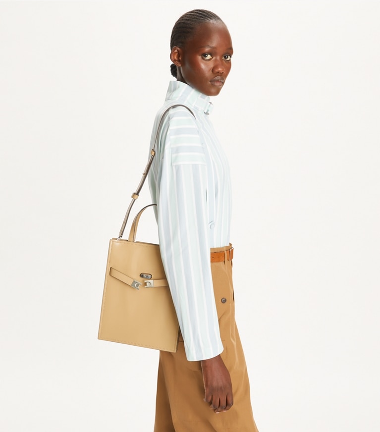 Tory Burch designer shoulder bags Small Lee Radziwill Shopper in Desert Palm angle