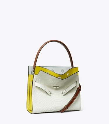 Tory Burch designer サッチェルバッグ リー ラジウィル パイソンエンボス スモールダブルバッグ in Blanc angle