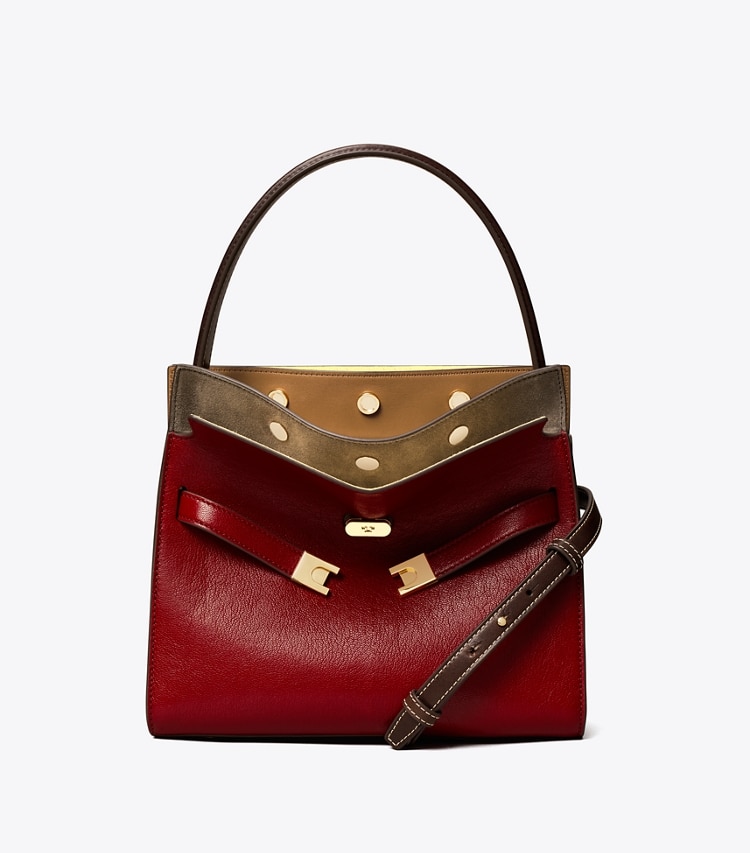 Tory Burch designer satchels Small Lee Radziwill Textured Double Bag in Ruby front