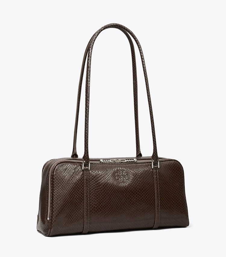 Tory Burch designer satchels Small Marshmallow Embossed Satchel in Boba Brown angle