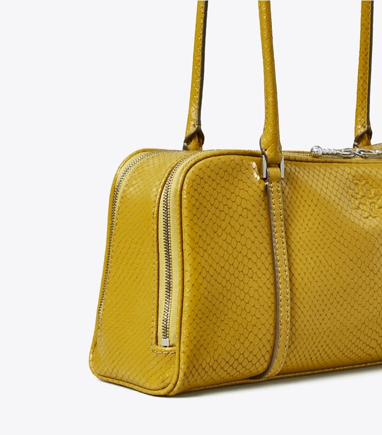 Tory Burch designer satchels Small Marshmallow Embossed Satchel in ISLAND PALM detail