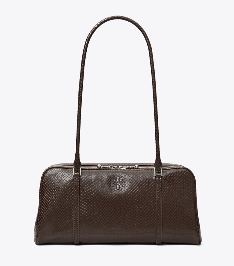 Tory Burch designer satchels Small Marshmallow Embossed Satchel in Boba Brown angle