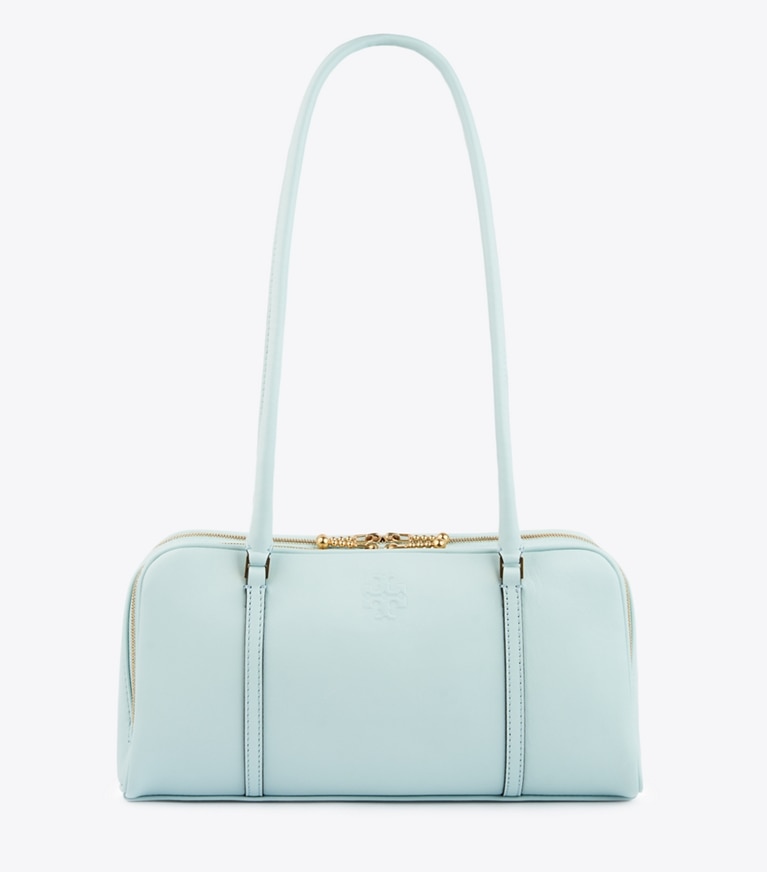 Tory Burch designer satchels Small Marshmallow Satchel in Sea Bubble / Ginger Shortbread angle