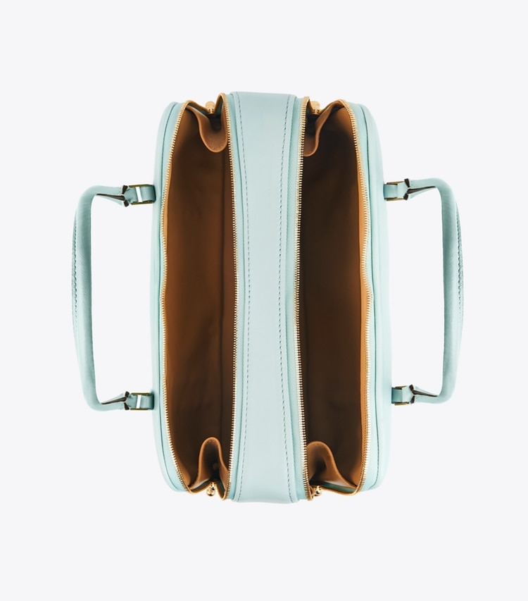 Tory Burch designer satchels Small Marshmallow Satchel in Sea Bubble / Ginger Shortbread overhead