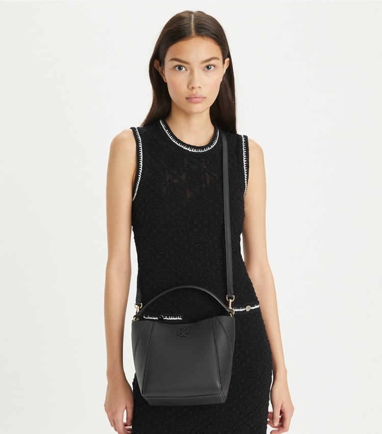 Tory Burch designer crossbody bags Small McGraw Bucket Bag in Black additional on model