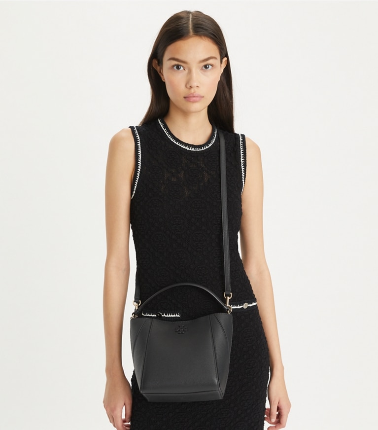 Tory Burch designer crossbody bags Small McGraw Bucket Bag in Black angle