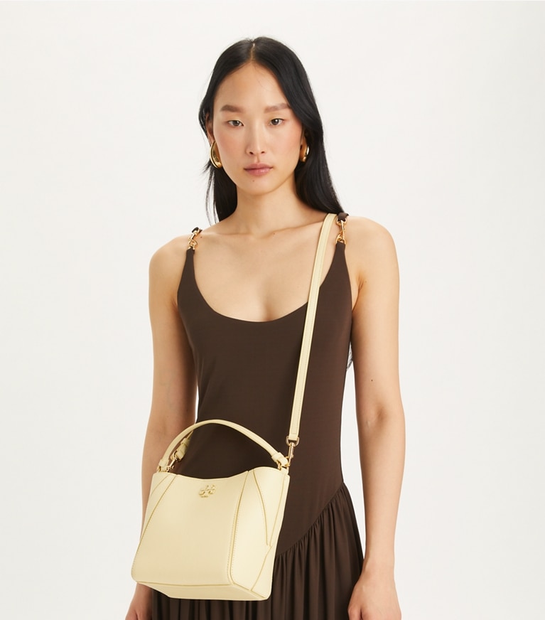 Tory Burch designer crossbody bags Small McGraw Bucket Bag in LEMON SWIRL angle